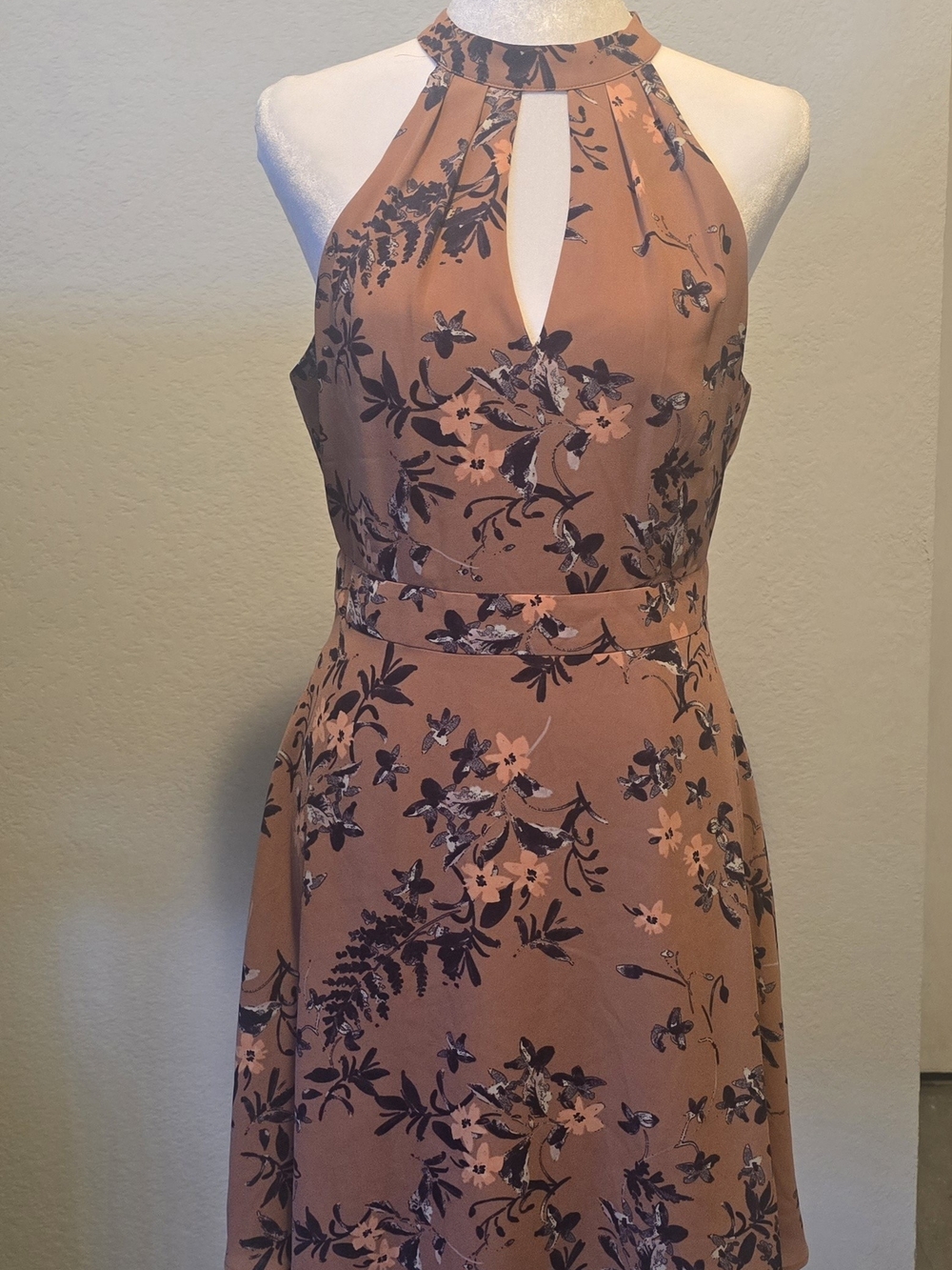 Express One-Shoulder Floral Dress in Rust and Black